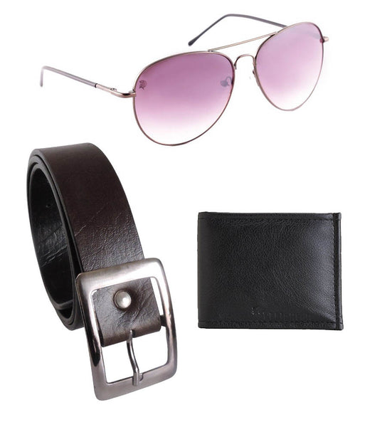 Black Leather Belt For With Wallet & Sunglasses