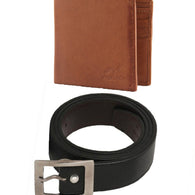 Combo of Black Leather Single Casual Belt with Wallet for Men