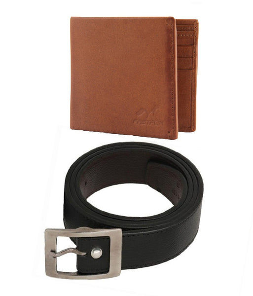 Combo of Black Leather Single Casual Belt with Wallet for Men