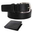 Black Leather Belt With Wallet For Men - Set of 2