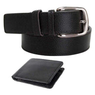 Black Leather Belt With Wallet For Men - Set of 2