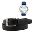 Leather Belt & Blue Watch Combo