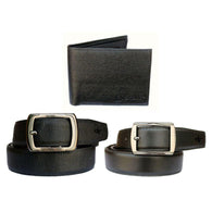 Fashion Black PU Leather Belt And Wallet - Pack of 3