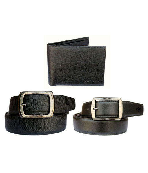 Fashion Black PU Leather Belt And Wallet - Pack of 3