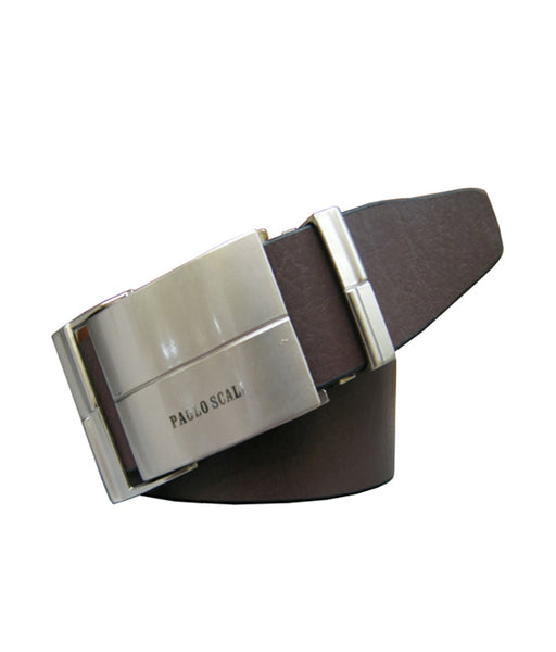 Brown and black Reversible Leather Belt with auto lock buckle