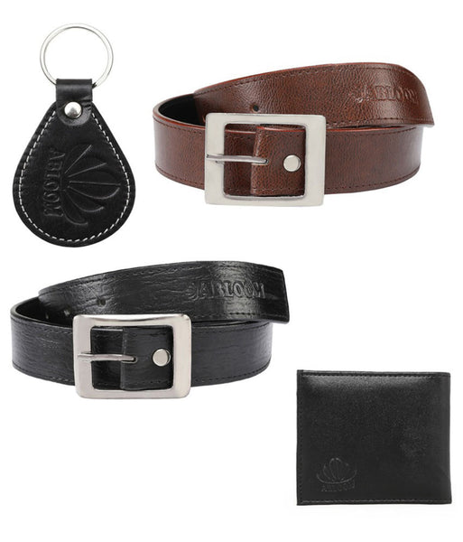 Black Formal Belt With Wallet And Keychain For Men