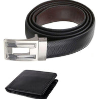 Black Leather Belt for Men with Wallet