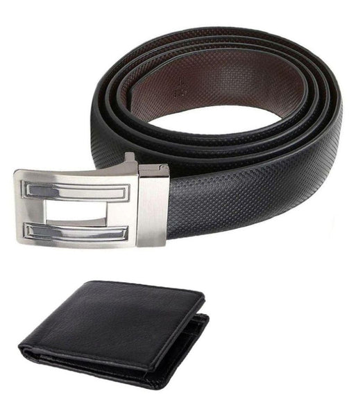 Black Leather Belt for Men with Wallet