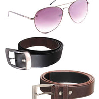 Brown Leather Belt For Men Pack Of 2 With Sunglasses