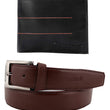 Brown Men Leather Belt with Wallet