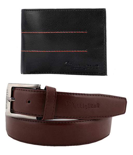 Brown Men Leather Belt with Wallet