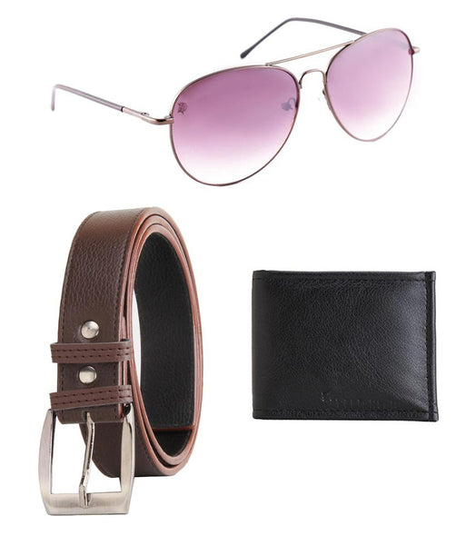 Brown Leather Belt For With Wallet & Sunglasses