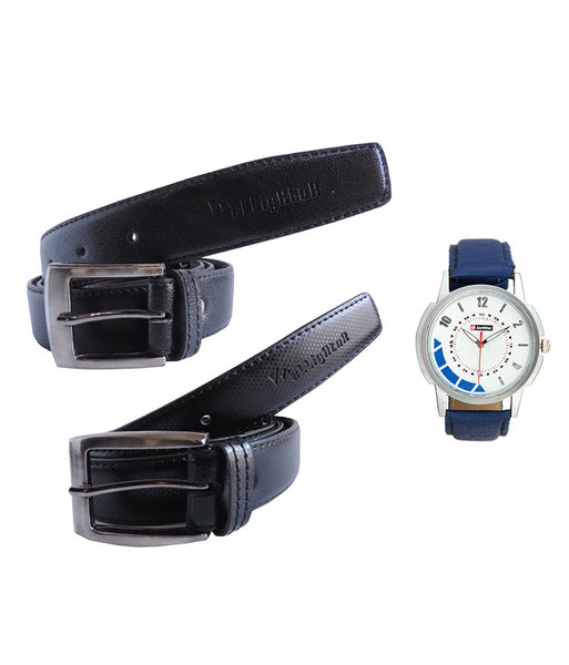 Combo Of Black Leather Belt & PU Leather Wallet