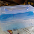 Plastic storage case with handle, designed for various uses including art supplies and fishing gear.