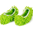 Slippers with attached mop for efficient floor cleaning.