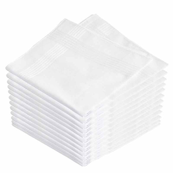 White Cotton Handkerchief for Men - Pack of 12