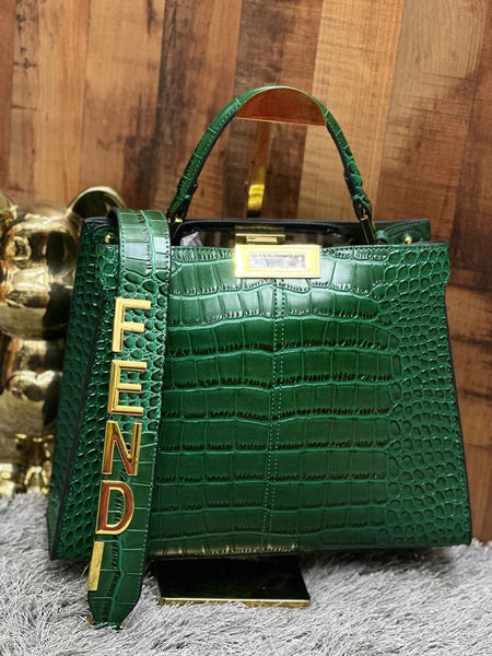 Designer Green Croco Peekaboo Tote Bags