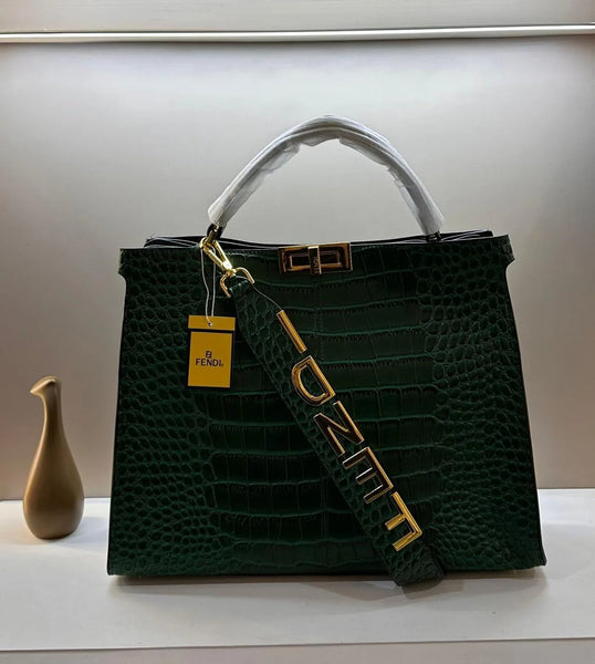 Luxury Green Croco Peekaboo Tote Bags