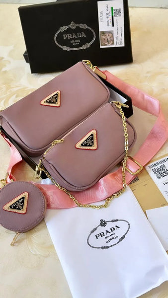 Designer Nylon Pink Pochette Bag