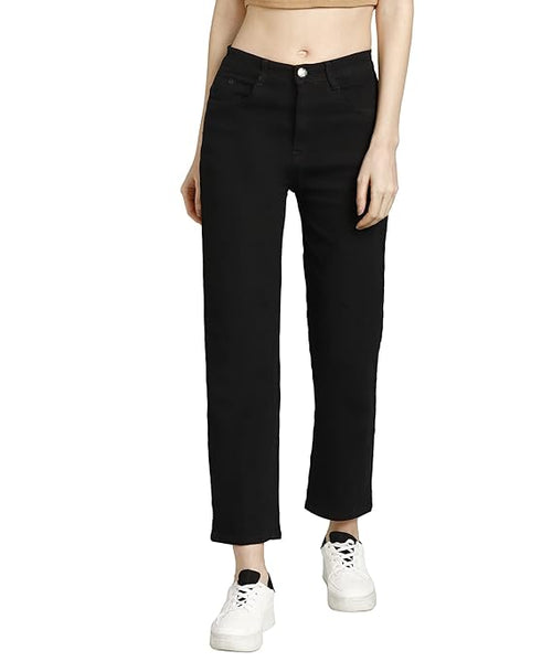 Black Women's Denim Straight Fit Jeans