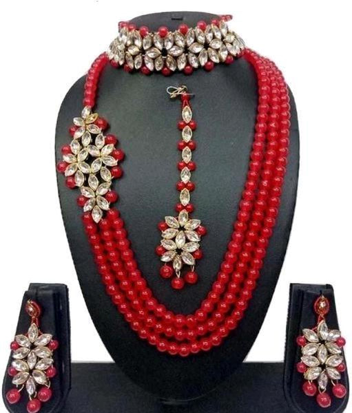 Classy Red Alloy Women's Jewellery Set