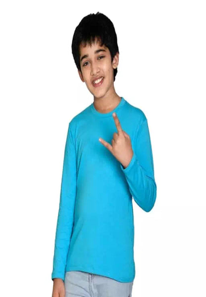 Sky Blue Cotton Full Sleeve Solid T-Shirt