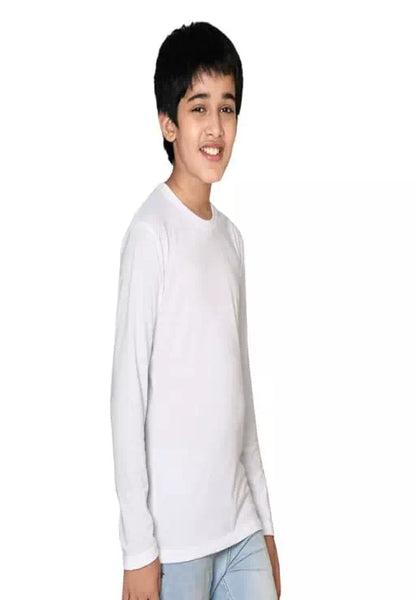 White Cotton Full Sleeve Solid T-Shirt