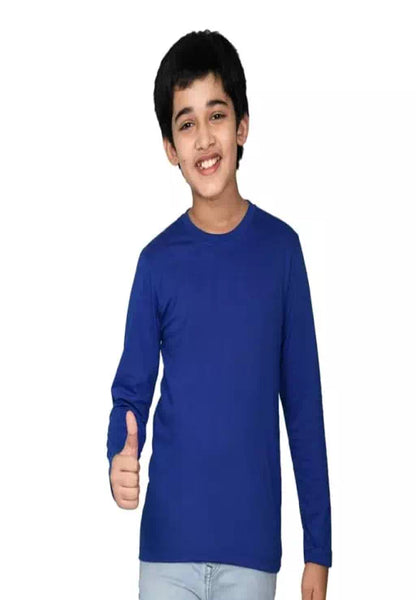 Classy Blue Cotton Full Sleeve Solid T-Shirt