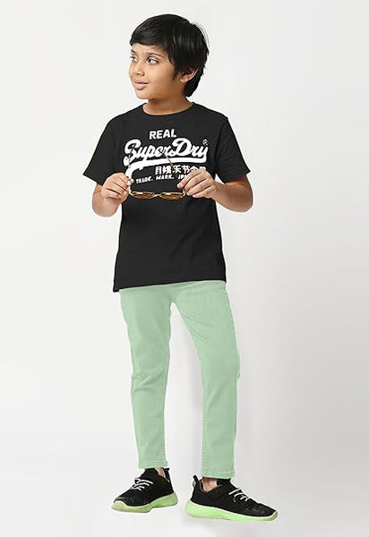 Boys Solid Denim Green Pant