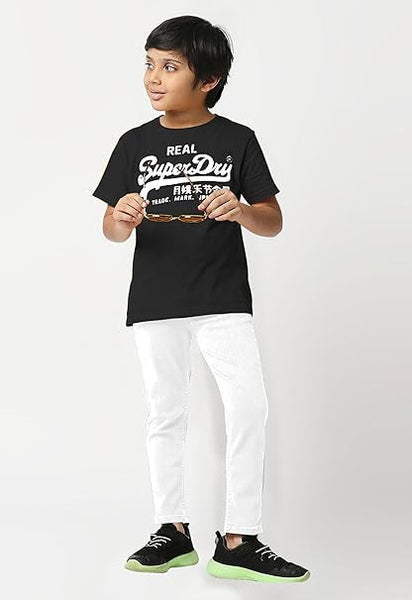 Boys Solid Denim White Pant