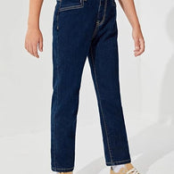 Boys Straight Cotton Denim Blue Jeans