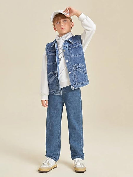 Boys Straight Cotton Blue Jeans