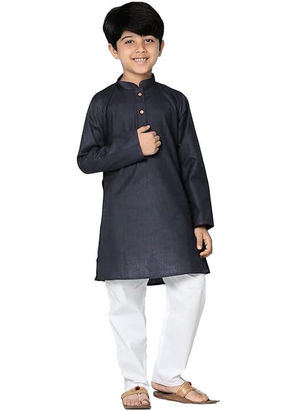 Boys Solid Plain Black Cotton Kurta