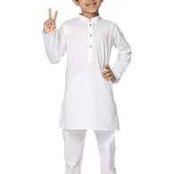 Boys Solid Plain White Cotton Kurta