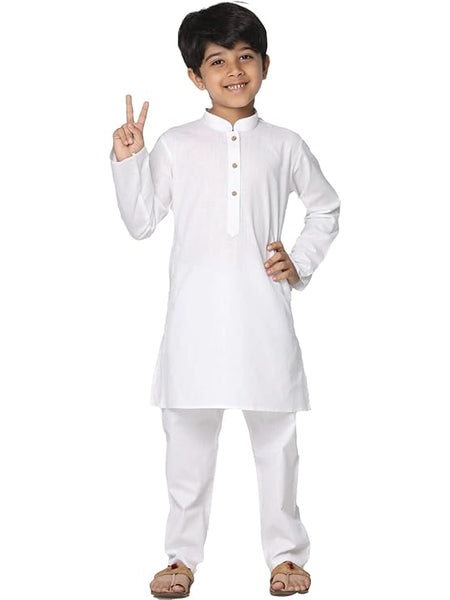 Boys Solid Plain White Cotton Kurta