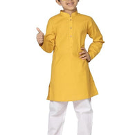 Boys Solid Plain Yellow Cotton Kurta