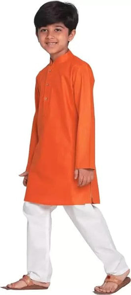 Boys Kids Plain Orange Colour Kurta