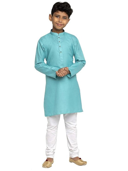 Boys Kids Plain Sea Green Colour Kurta