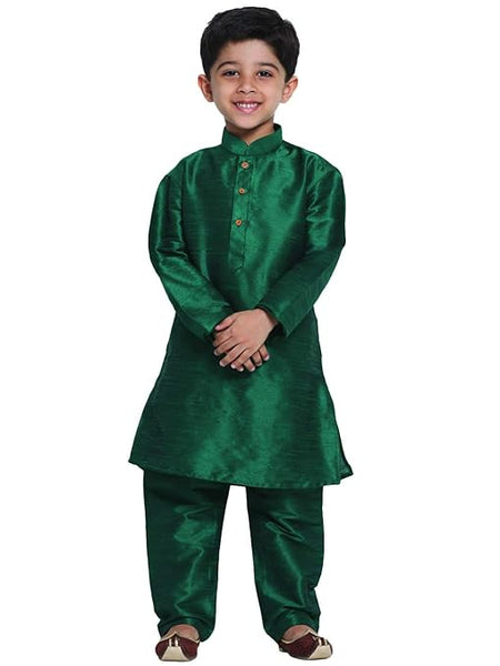 Boys Pure Cotton Green Kurta Pyjama Set