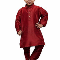 Boys Pure Cotton Maroon Kurta Pyjama Set