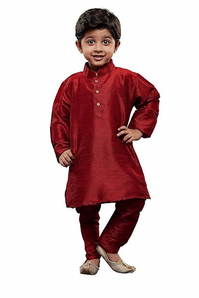 Boys Pure Cotton Maroon Kurta Pyjama Set