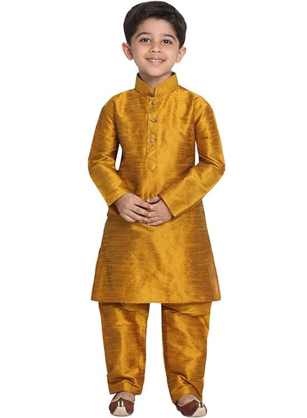 Boys Pure Cotton Mustard Kurta Pyjama Set