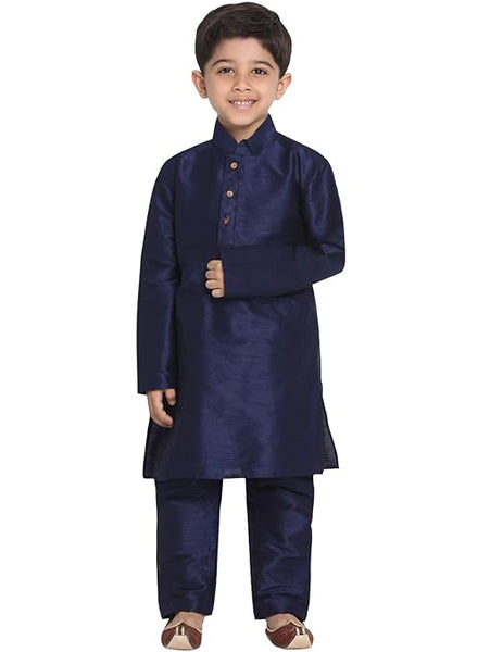 Boys Pure Cotton Navy Blue Kurta Pyjama Set