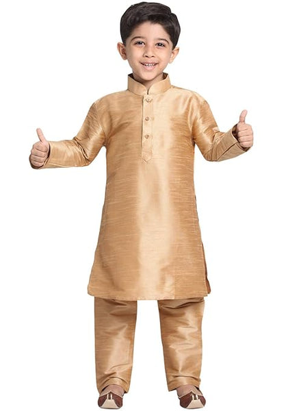 Boys Pure Cotton Rose Gold Kurta Pyjama Set