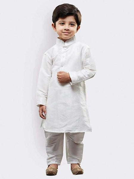 Boys Pure Cotton White Kurta Pyjama Set