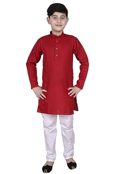 Cotton Kurta Pyjama Set for Boys, Maroon