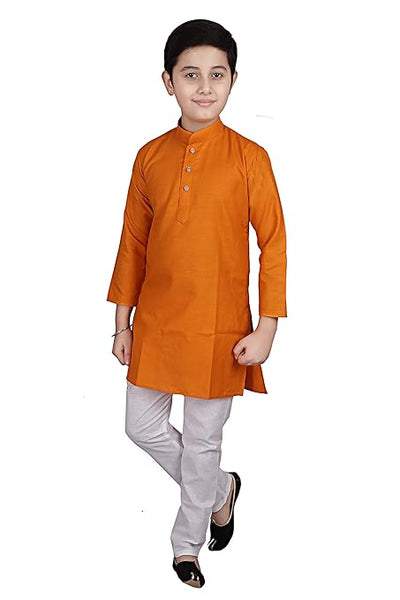 Cotton Kurta Pyjama Set for Boys, Mustard