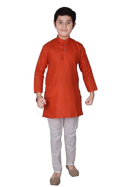 Cotton Kurta Pyjama Set for Boys, Orange