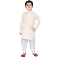 Kids Beige Cotton Kurta Pyjama Set