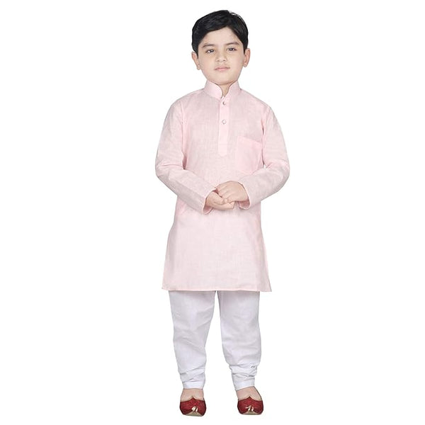 Kids Pink Cotton Kurta Pyjama Set